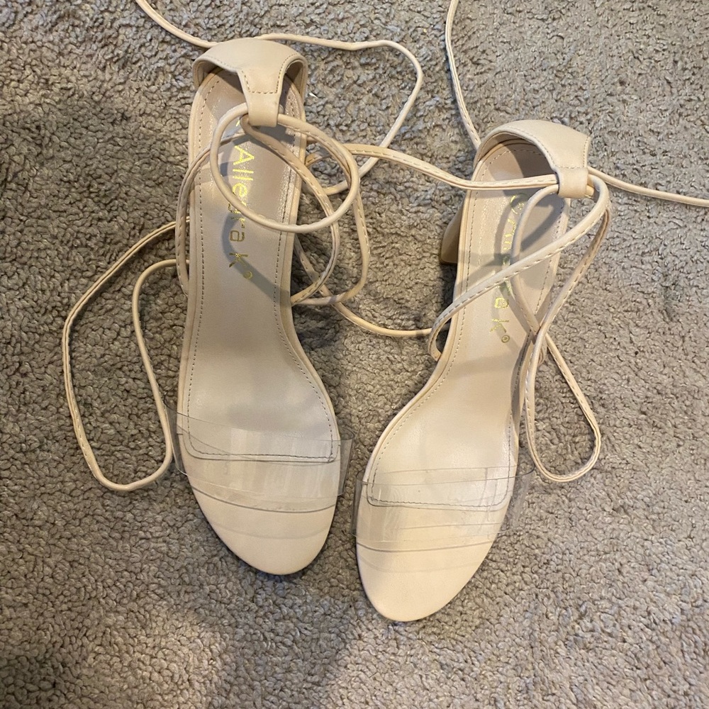Allegra K heels size 9 , straps ties clear foot strap
